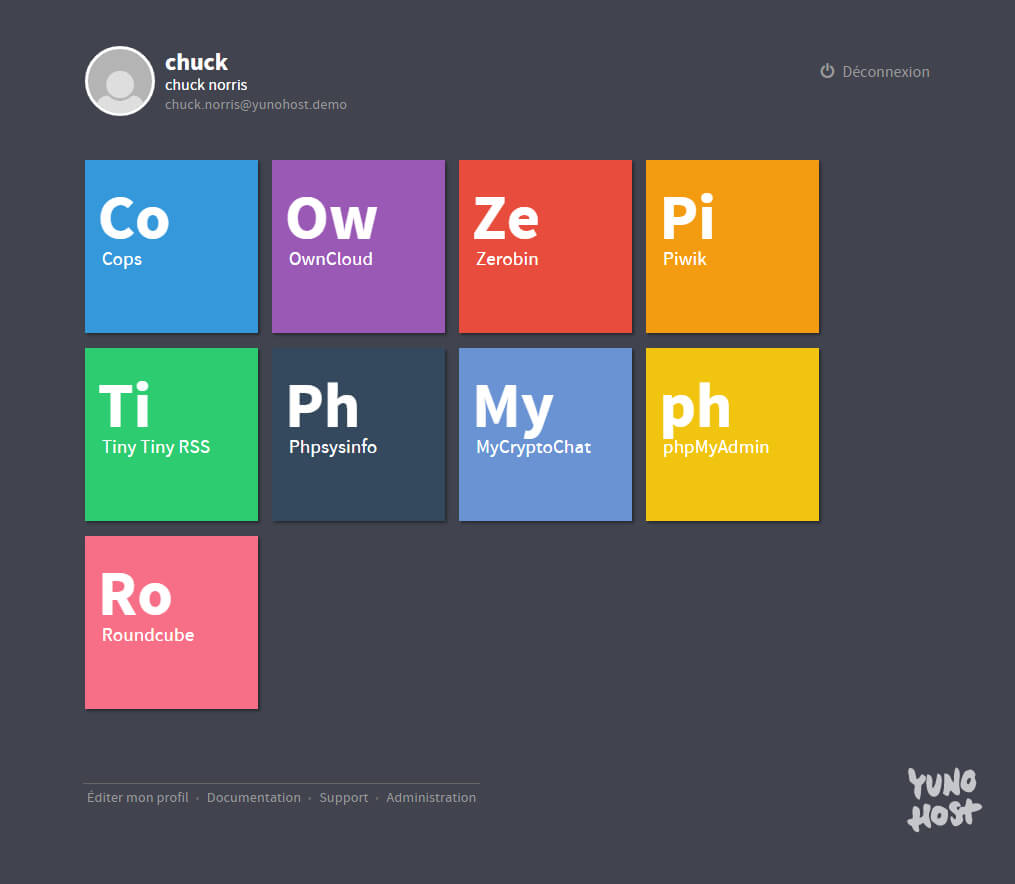 yunohost - interface utilisateur