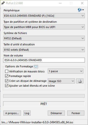 créer une clé USB d'installation pour VMware ESXI