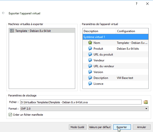 Créer des templates de VM sous Virtualbox