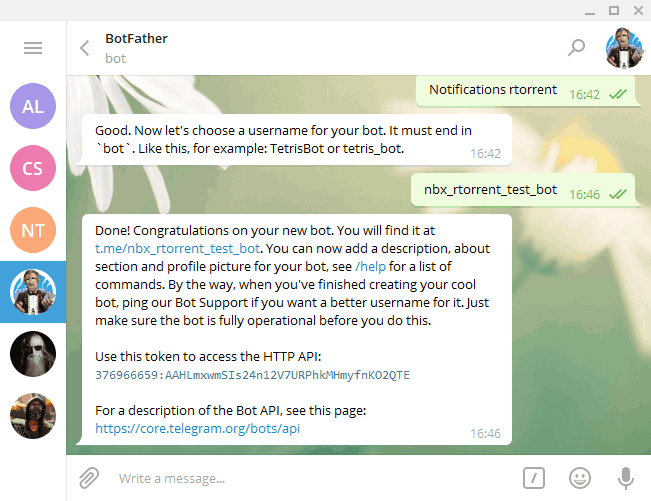 Créer et configurer un bot Telegram Rtorrent